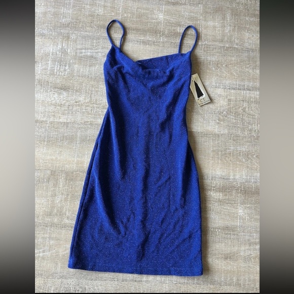 Vintage Y2K City Triangles Blue Glitter Midi Dress M Whimsigoth Fairy USA NWT - Picture 7 of 14